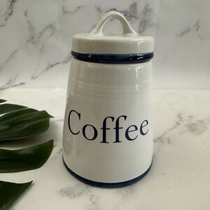 The Old Pottery Company Coffee Canister Jars White Blue Ceramic Classic Kitchen